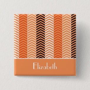 Stijlvolle moderne Oranje Chevron stripes met naam Vierkante Button 5,1 Cm