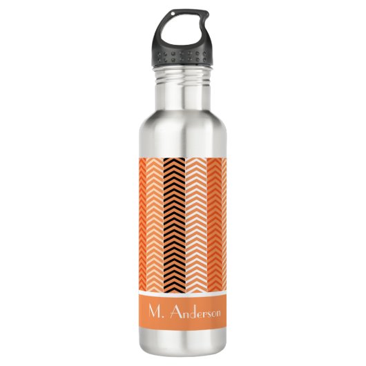 Stijlvolle moderne Oranje Chevron stripes met naam Waterfles (Voorkant)