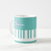 Stijlvolle moderne pianotoetsen Aqua Monogrammed Koffiemok (Voorkant links)