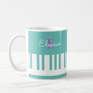 Stijlvolle moderne pianotoetsen Aqua Monogrammed Koffiemok