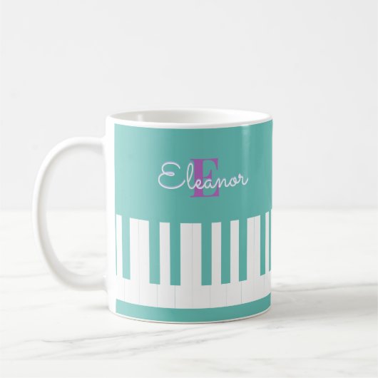 Stijlvolle moderne pianotoetsen Aqua Monogrammed Koffiemok (Links)