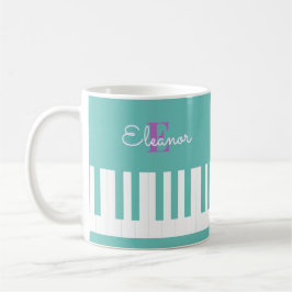 Stijlvolle moderne pianotoetsen aqua monogrammeerm koffiemok