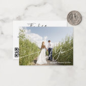 Stijlvolle moderne QR-code trouwfoto dank u Notitiekaartje (Voorkant / Achterkant in situ)