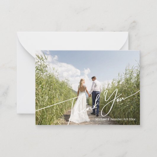 Stijlvolle moderne QR-code trouwfoto dank u Notitiekaartje (Voorkant)