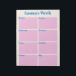 Stijlvolle, moderne roze, aangepaste weeklanner notitieblok<br><div class="desc">Organiseer je week met deze schattige en moderne weekplanner in roze en blauw,  op maat van jouw naam.</div>