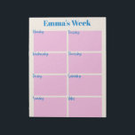 Stijlvolle, moderne roze, aangepaste weeklanner notitieblok<br><div class="desc">Organiseer je week met deze schattige en moderne weekplanner in roze en blauw,  op maat van jouw naam.</div>