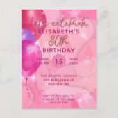 Stijlvolle moderne roze ballonnen uitnodiging verj (Voorkant)