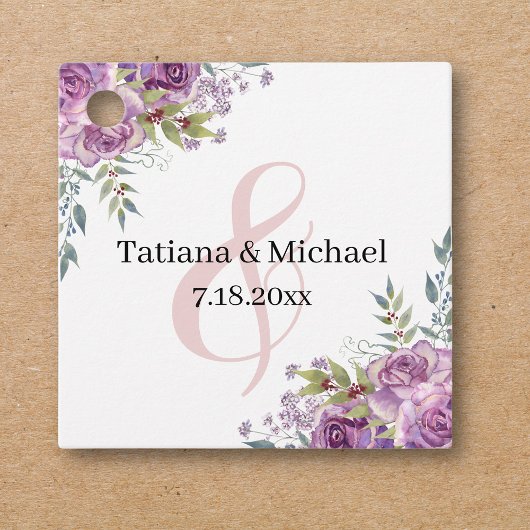 Stijlvolle moderne roze bloemen botanische bruilof bedankjes labels