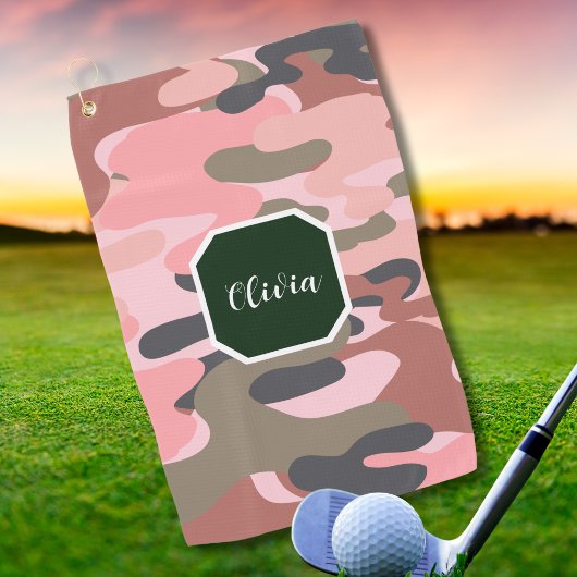 Stijlvolle moderne roze en groene camouflage, pers golfhanddoek
