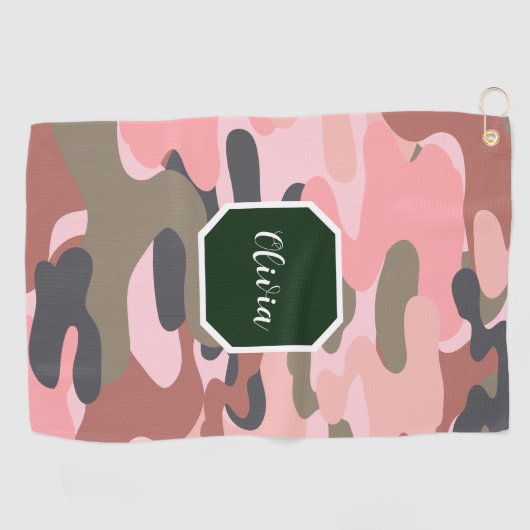 Stijlvolle moderne roze en groene camouflage, pers golfhanddoek (Horizontaal)