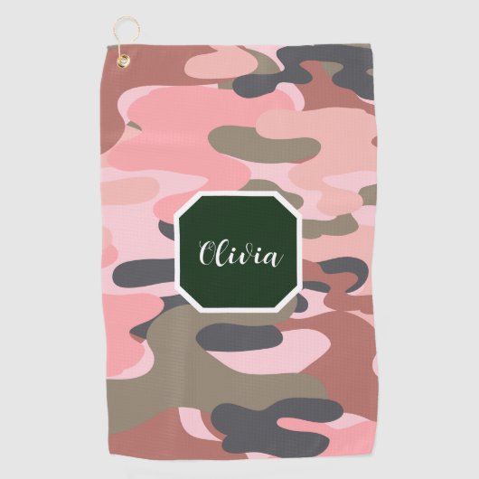 Stijlvolle moderne roze en groene camouflage, pers golfhanddoek (Voorkant)