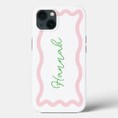 Stijlvolle Moderne Roze en Groene Monogram Retro W Case-Mate iPhone Case (Achterkant)