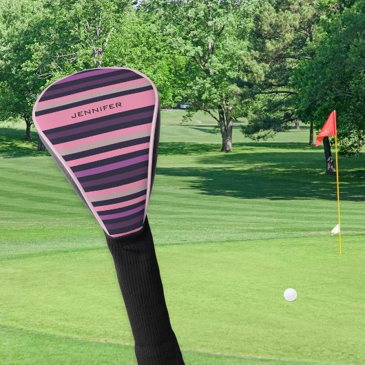 Stijlvolle moderne roze en Paarse streep Golfheadcover