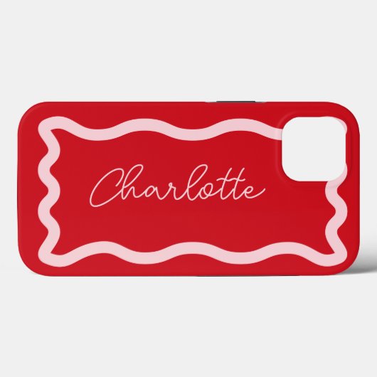 Stijlvolle Moderne Roze en Rode Monogram Retro Wav Case-Mate iPhone Case (Achterkant (horizontaal))