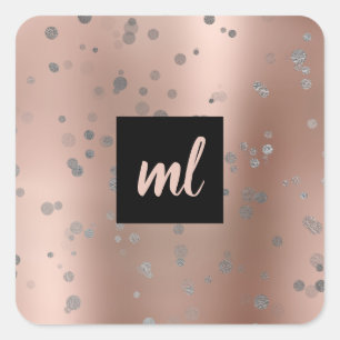 Stijlvolle moderne roze gouden zilveren confetti s vierkante sticker