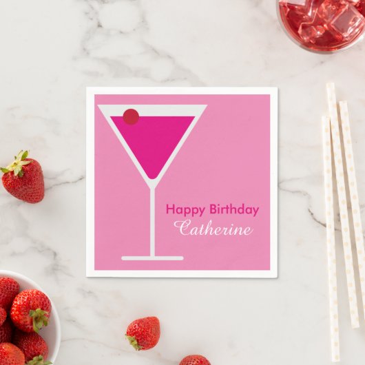 Stijlvolle moderne roze Martini Custom Birthday Servetten (Insitu)