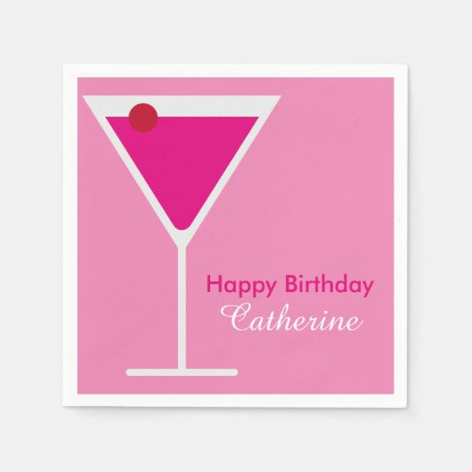 Stijlvolle moderne roze Martini Custom Birthday Servetten (Voorkant)