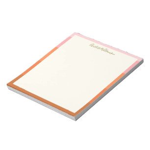 Stijlvolle moderne roze oranje rand gepersonalisee notitieblok