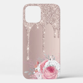 Stijlvolle, moderne roze roos goudglitter druppelt Case-Mate iPhone case