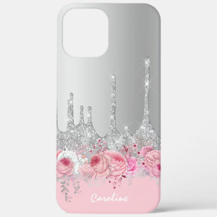 Stijlvolle, moderne roze zilveren glitter druppelt Case-Mate iPhone case
