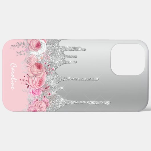 Stijlvolle, moderne roze zilveren glitter druppelt Case-Mate iPhone case (Achterkant (horizontaal))