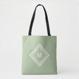 Stijlvolle Moderne Saliegroene Aangepaste Monogram Tote Bag