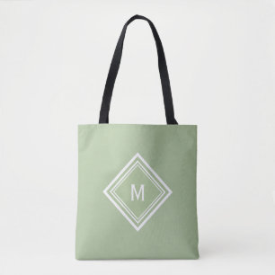 Stijlvolle Moderne Saliegroene Aangepaste Monogram Tote Bag