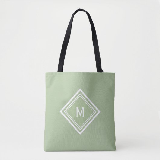 Stijlvolle moderne saliegroene aangepaste monogram tote bag (Voorkant)