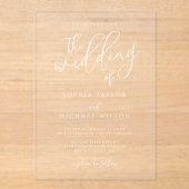 Stijlvolle moderne script witte bruiloft acryl uitnodigingen (Voorkant)