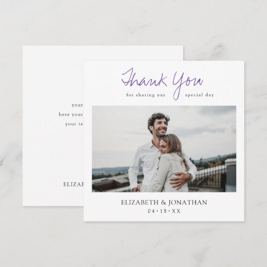 Stijlvolle moderne scriptfoto Hartelijk dank voor  Bedankkaart (Voorkant / Achterkant)