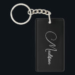 Stijlvolle moderne scriptnaam sleutelhanger<br><div class="desc">Een eenvoudige,  stijlvolle,  scriptnaam sleutelhanger met witte typografie op zwart. Minimalistische stijl.</div>