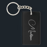 Stijlvolle moderne scriptnaam sleutelhanger<br><div class="desc">Een eenvoudige,  stijlvolle,  scriptnaam sleutelhanger met witte typografie op zwart. Minimalistische stijl.</div>
