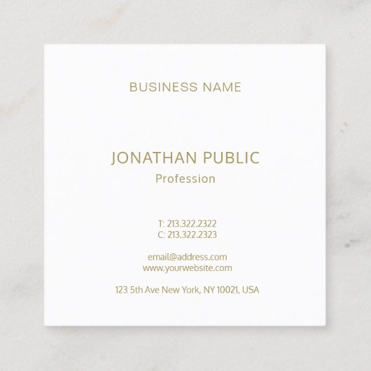 Stijlvolle, moderne Sjabloon Gold Monogramed Vierkante Visitekaartje (Achterkant)