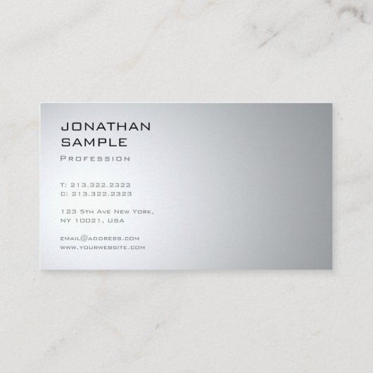 Stijlvolle Moderne Slanke Plain Silver Professiona Visitekaartje (Achterkant)