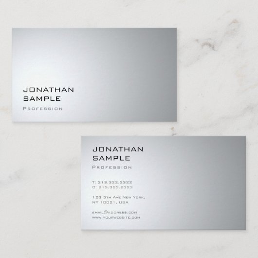 Stijlvolle Moderne Slanke Plain Silver Professiona Visitekaartje (Voorkant / Achterkant)