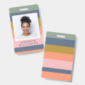 Stijlvolle Moderne Strepen Mooie Aardse Naam Foto Badge (Voor- en achterkant)