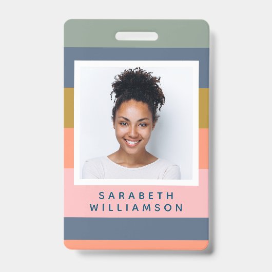 Stijlvolle Moderne Strepen Mooie Aardse Naam Foto Badge (Voorzijde)