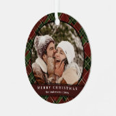 Stijlvolle moderne Tartan Plaid kerstpaar foto Metalen Ornament (Voorkant links)