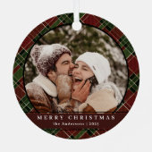 Stijlvolle moderne Tartan Plaid kerstpaar foto Metalen Ornament (Achterkant)