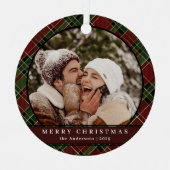 Stijlvolle moderne Tartan Plaid kerstpaar foto Metalen Ornament (Voorkant)