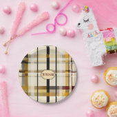 Stijlvolle moderne taupe en goud geplakt papieren bordje (Feest)