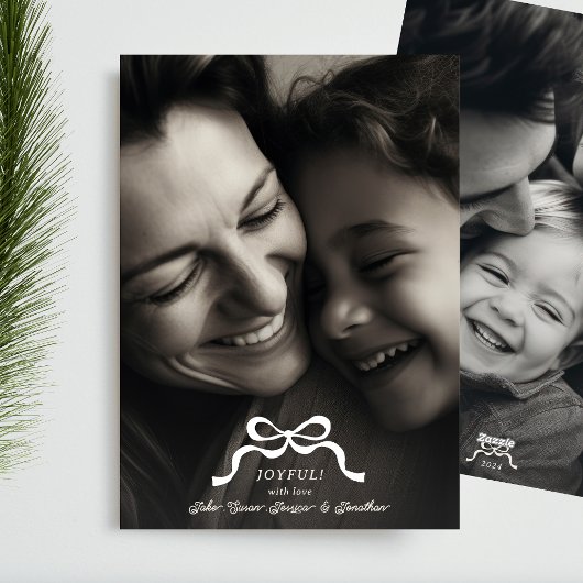 Stijlvolle moderne trendy kerstboog 2 foto feestdagenkaart