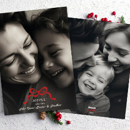 Stijlvolle moderne trendy Kerstmis Red Bow 2 foto Feestdagenkaart