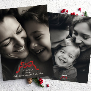 Stijlvolle moderne trendy Kerstmis Red Bow 2 foto Feestdagenkaart
