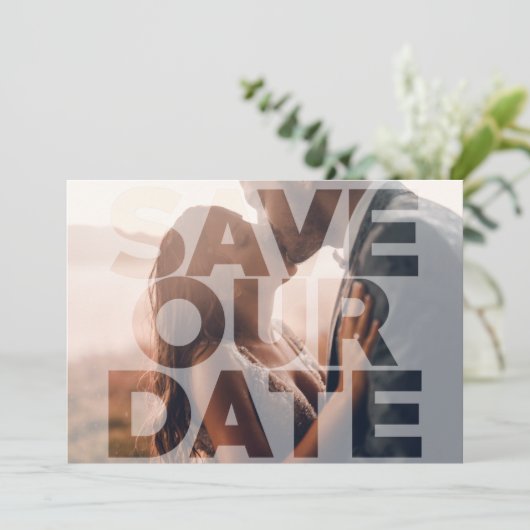 Stijlvolle moderne trouwfoto slaat de datum op save the date (Staand voorkant)