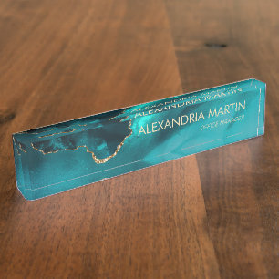 Stijlvolle moderne turquoise goud glinsterend marm naambordje