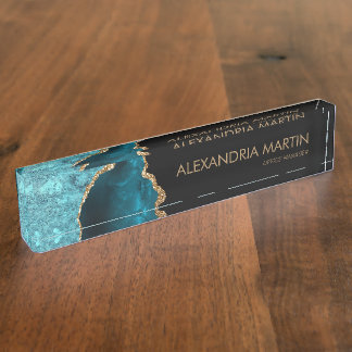 Stijlvolle moderne turquoise zwart goud glitters naambordje