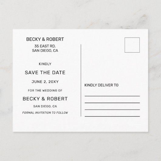 Stijlvolle moderne Typografie Foto slaat de datum  Aankondigingskaart (Achterkant)