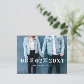 Stijlvolle moderne Typografie Foto slaat de datum  Aankondigingskaart (Staand voorkant)