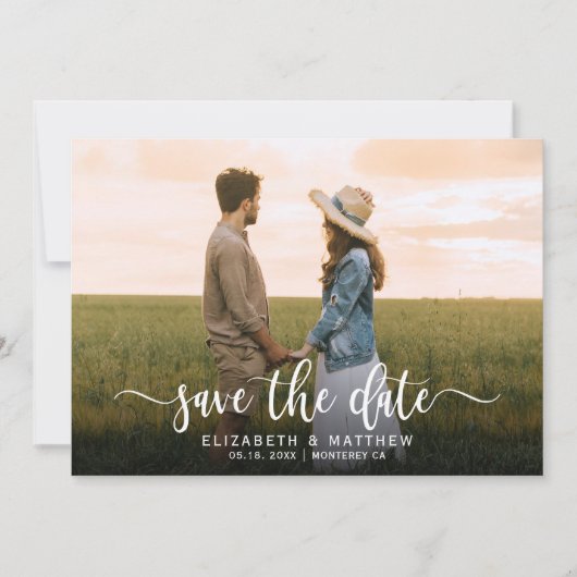 Stijlvolle moderne typografie script één foto brui save the date (Voorkant)